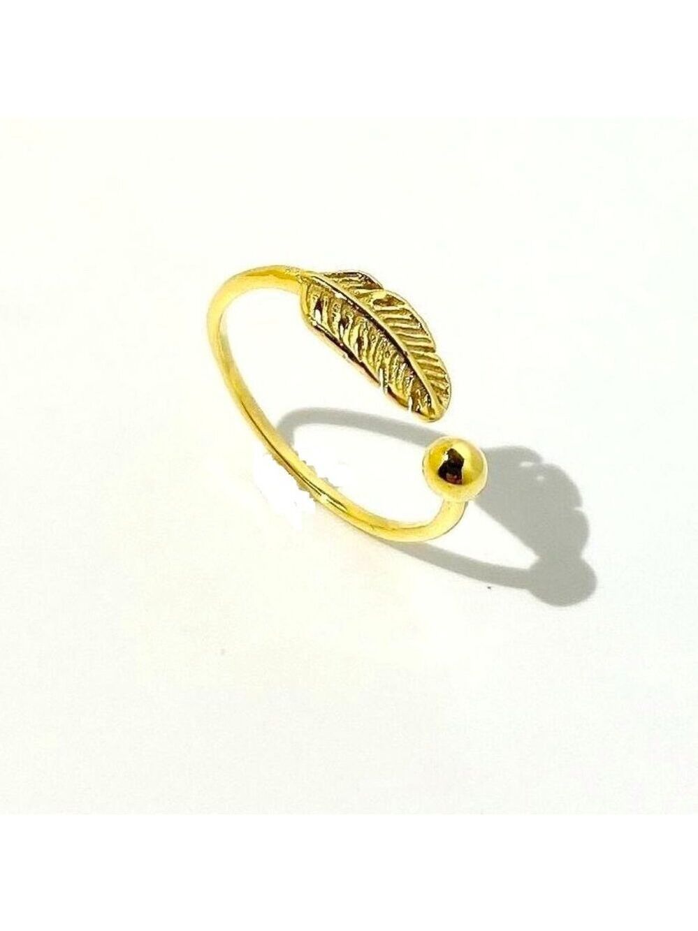 18K Yellow Gold Plated over 925 Sterling Silver adjustable Feather Ring